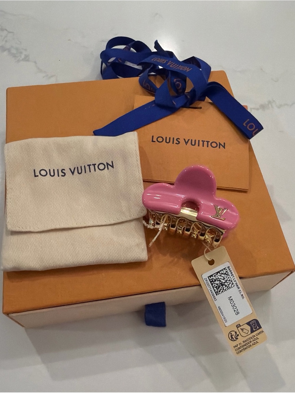 Louis Vuitton Pink Enamel LV Logo Hair Claw Clip